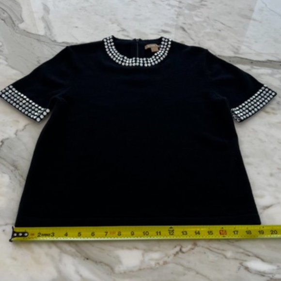 MICHAEL KORS BLACK SHORT SLEEVE CASHMERE CRYSTAL SWEATER SIZE L - Picture 12 of 15